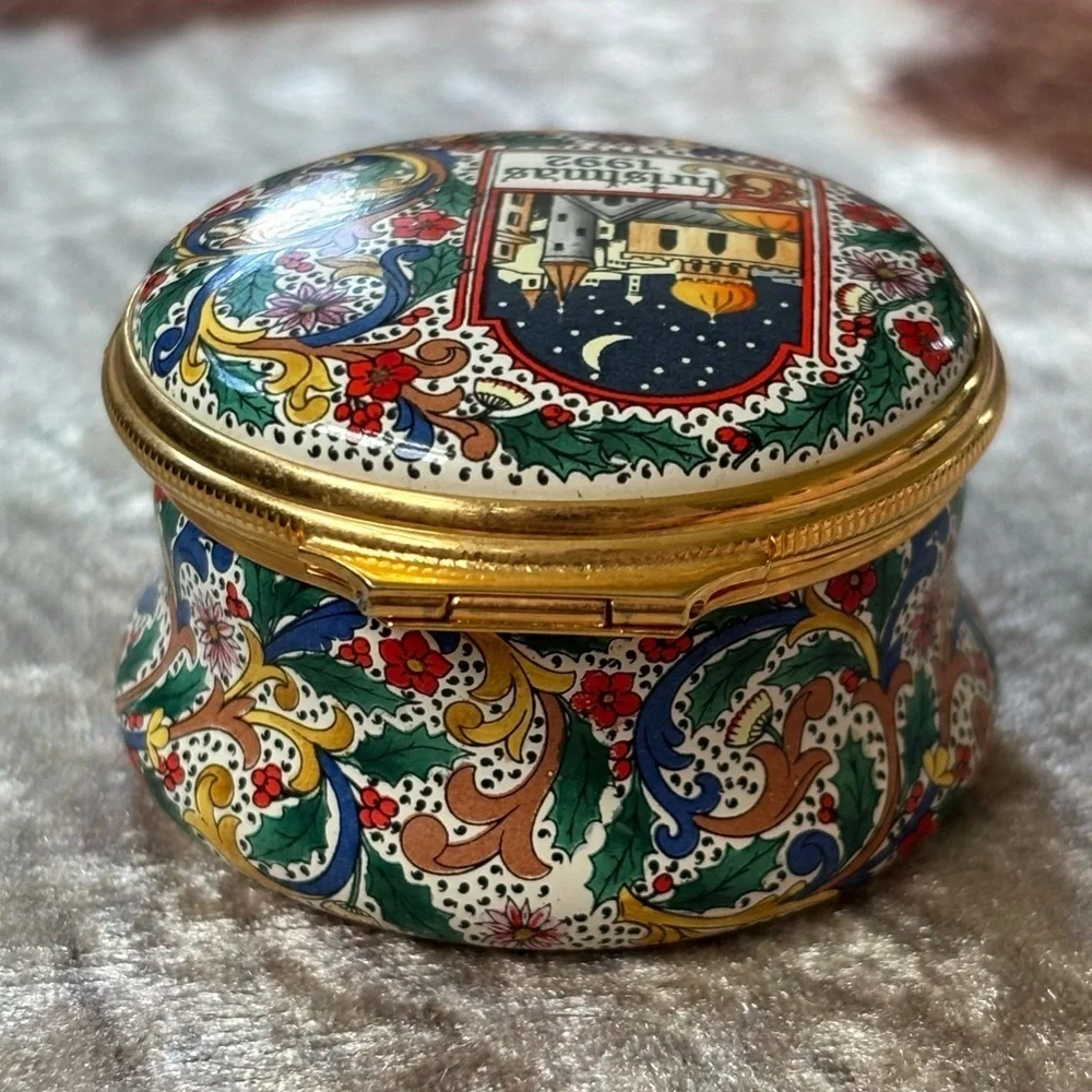 Halcyon Days Christmas 1992 Little Town of Bethlehem Enamel Box Copper Vintage